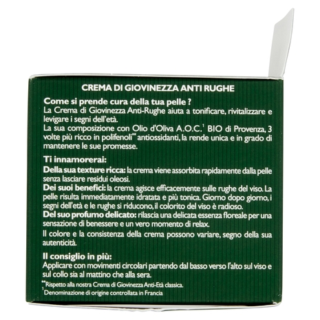 Tesori di Provenza Crema Viso Anti-rughe Giorno, Con Olio d'Oliva Bio, Ricco in Polifenoli, 50 ml